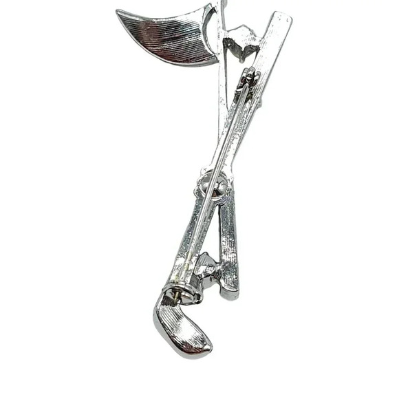 Faux Pearl Clear Rhinestone Crystal Golf Club Flag Ball Brooch Pin Vintage - Picture 4 of 5
